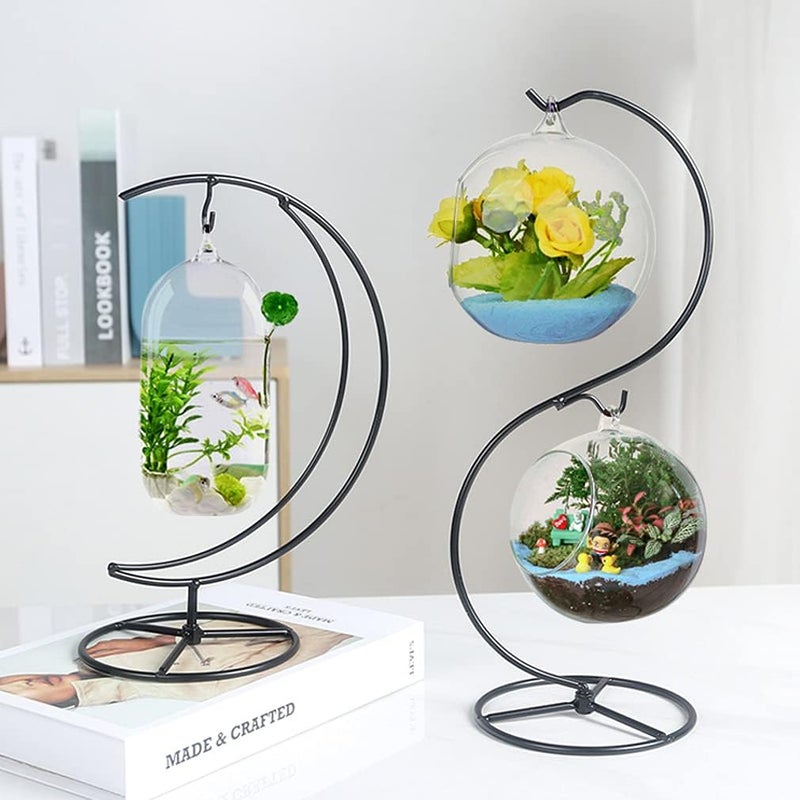 MDNODEQ Ornament Display Stand Air Plant Stand Iron Hanging Stand Flower Pot Stand Rack Holder for Hanging Glass Globe Witch Ball Terrarium Christmas Ornament and Home Wedding Decoration(Black) (Moon) - Image 3